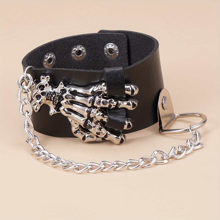 Gothic Skull Hand Wristband with Metal Chain